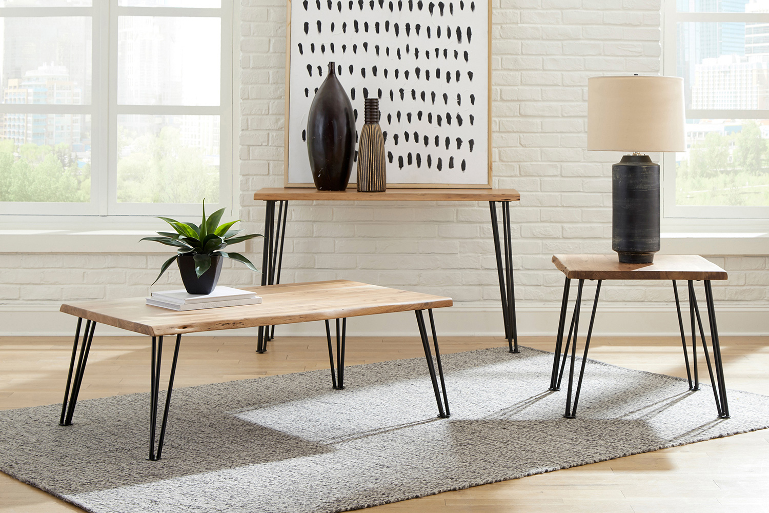 Coaster - Gano End Table With Hairpin Leg in Natural/Matte Black