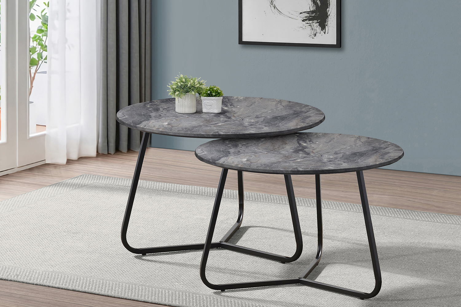 Coaster Lennox 2-Piece Round Coffee Table Set - Faux Slate/Matte Black