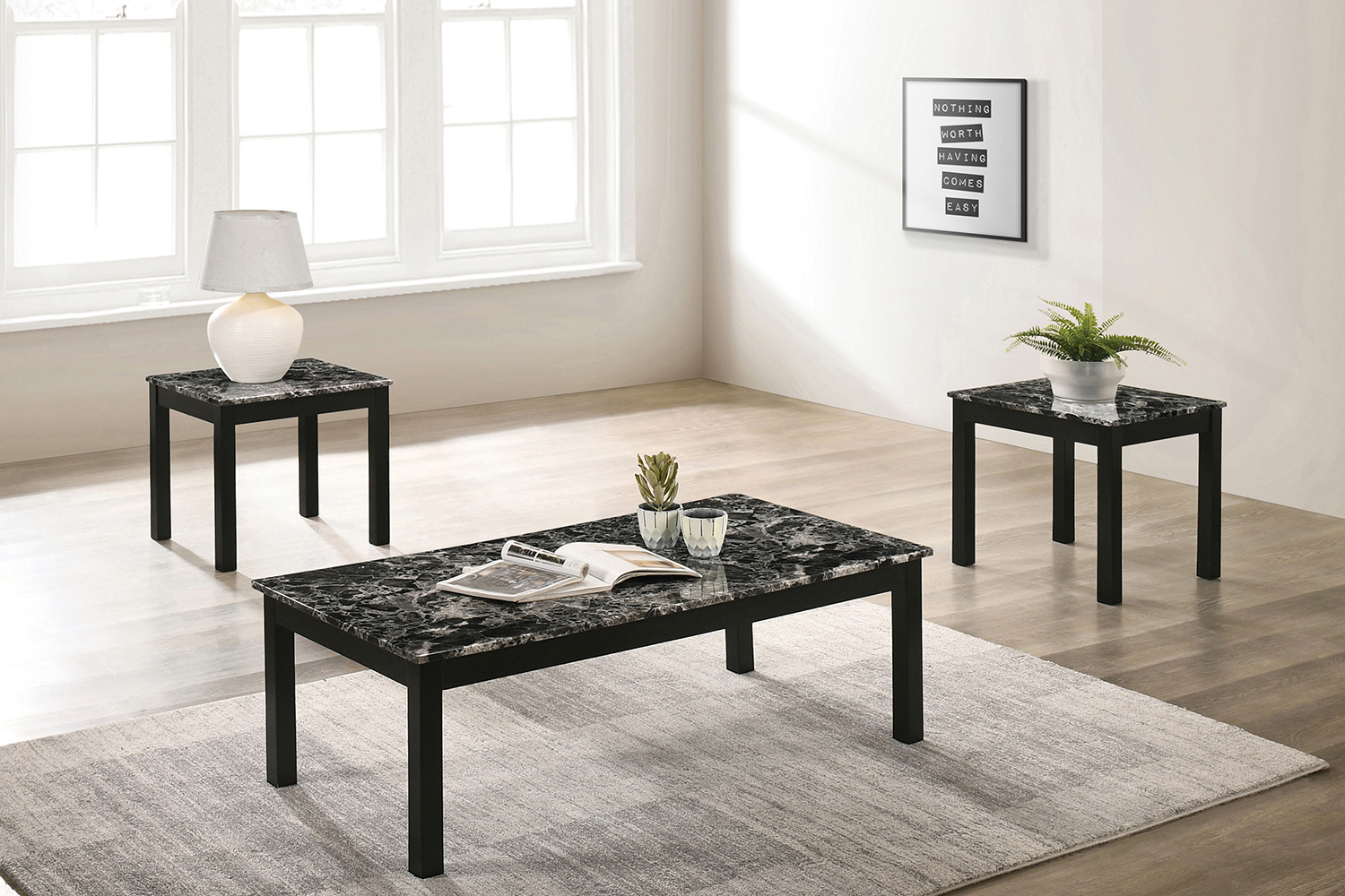 Coaster™ Faux Marble Rectangle 3-Piece Occasional Table Set - Black