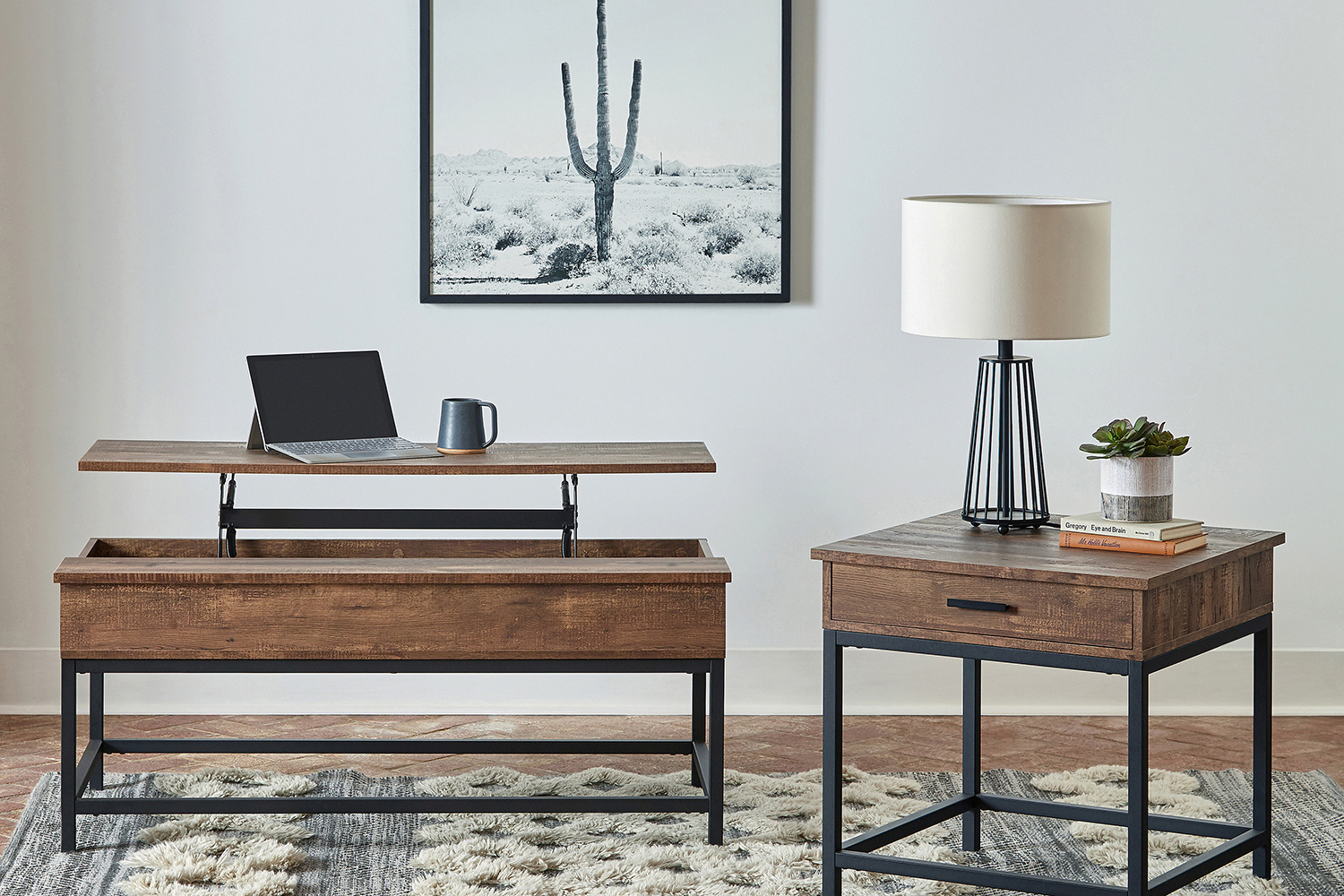 Coaster - Square 1-Drawer End Table in Brown Oak/Sandy Black