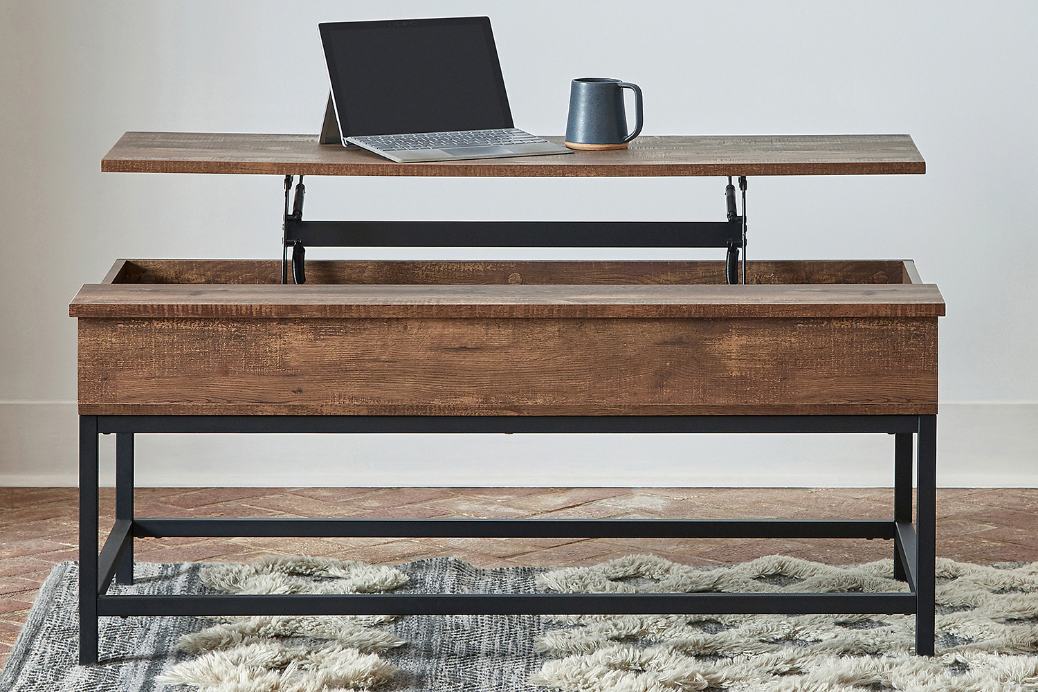 Coaster - Black Coffee Table With Hidden Storage in Brown Oak/Sandy Black