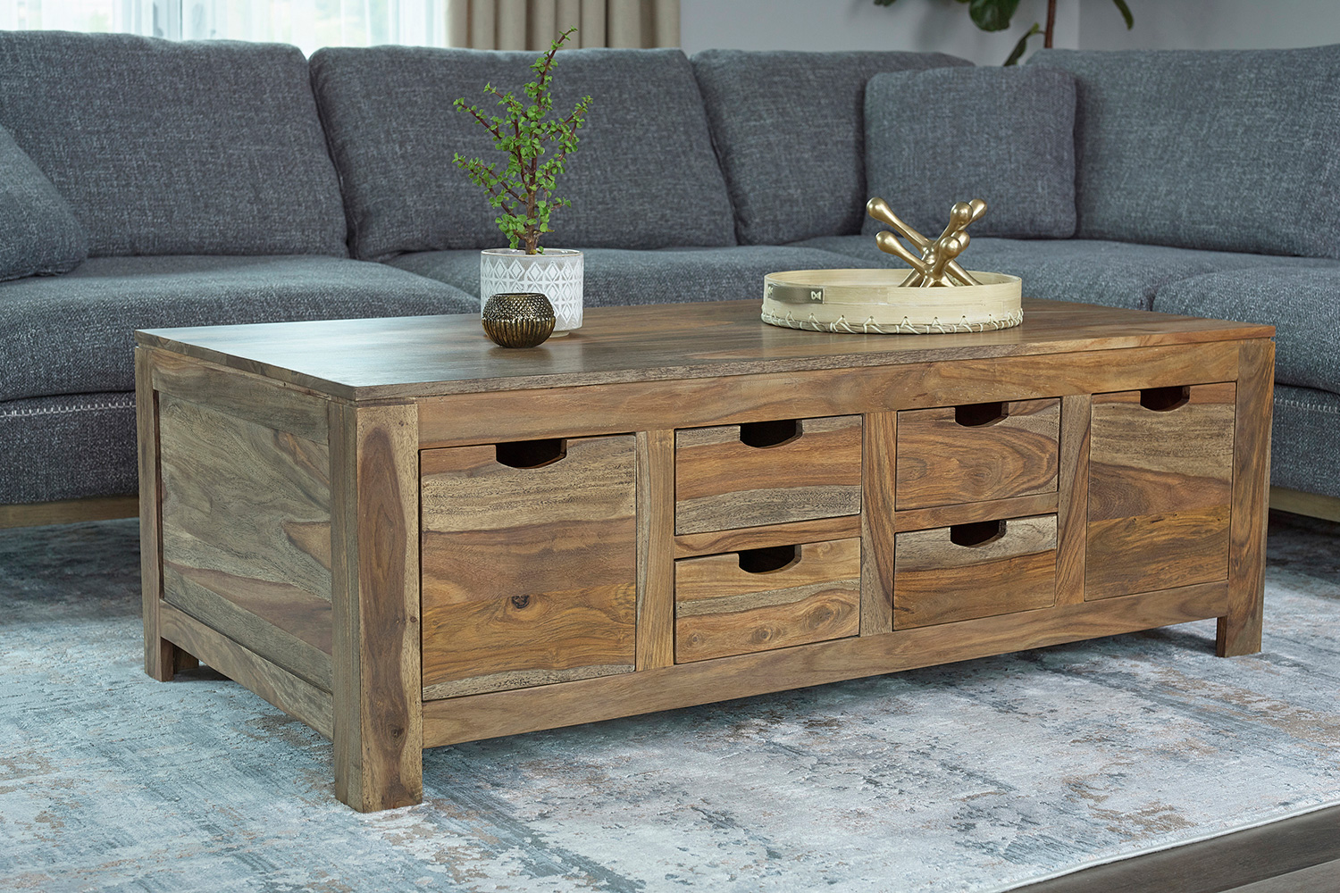 Coaster - Persia 6-Drawer Storage Coffee Table in Natural Sheesham