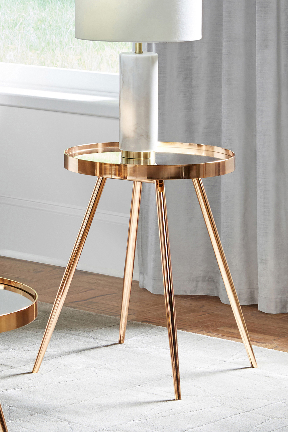 Coaster - Sophia Round Mirror Top End Table in Gold