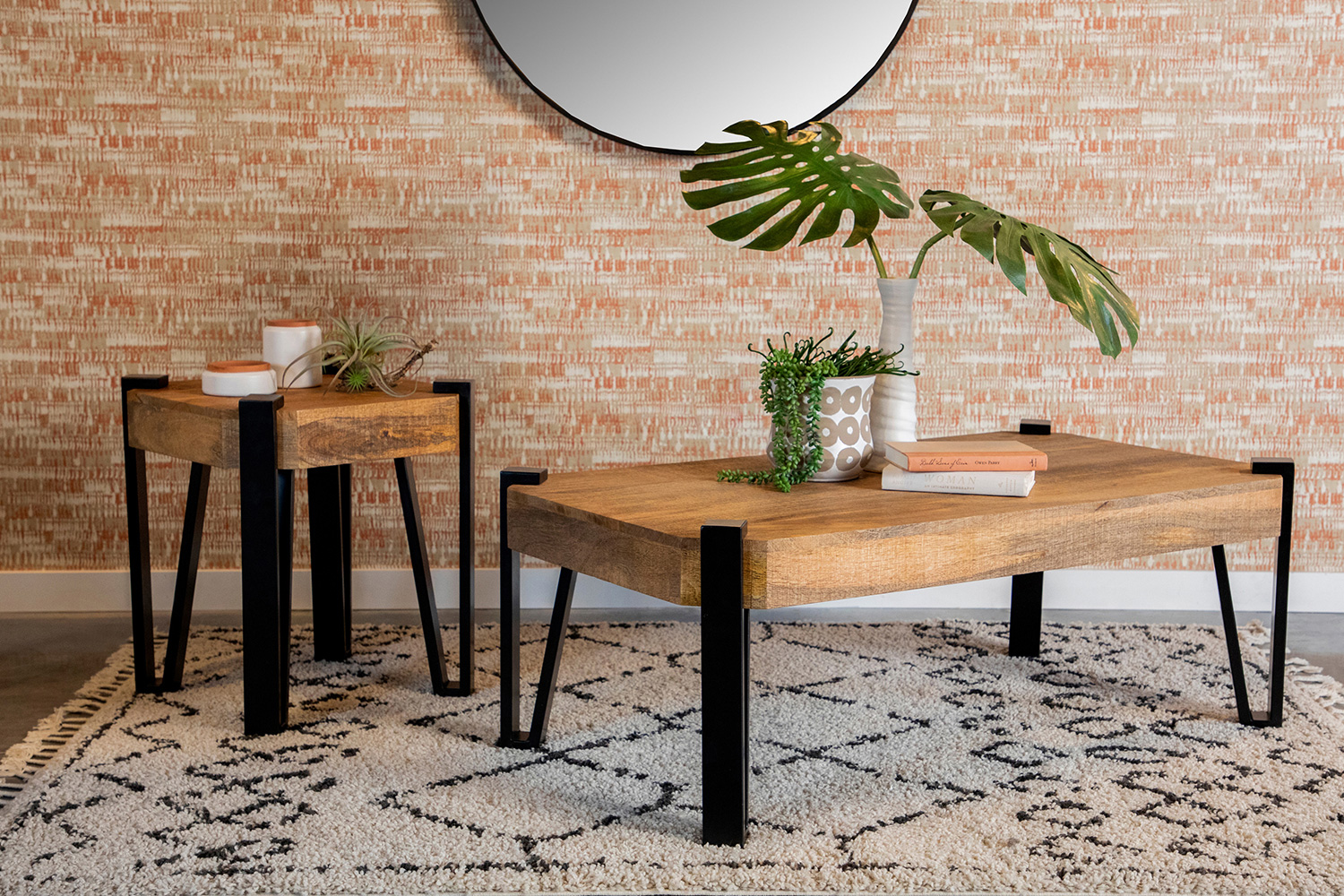 Coaster - Wooden Square Top End Table in Natural/Matte Black