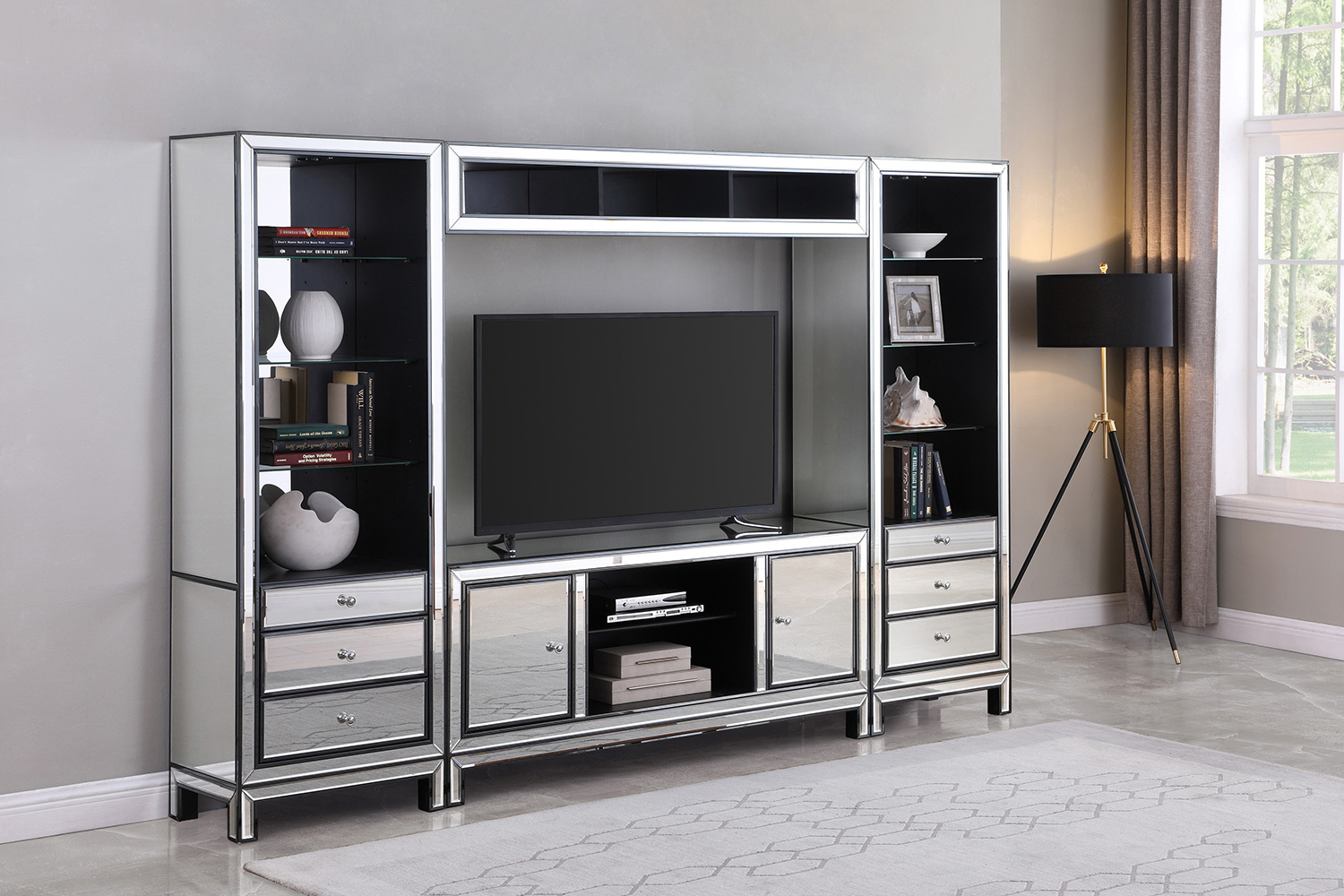 Coaster - 3-Drawer Media Tower in Black Titanium/Silver