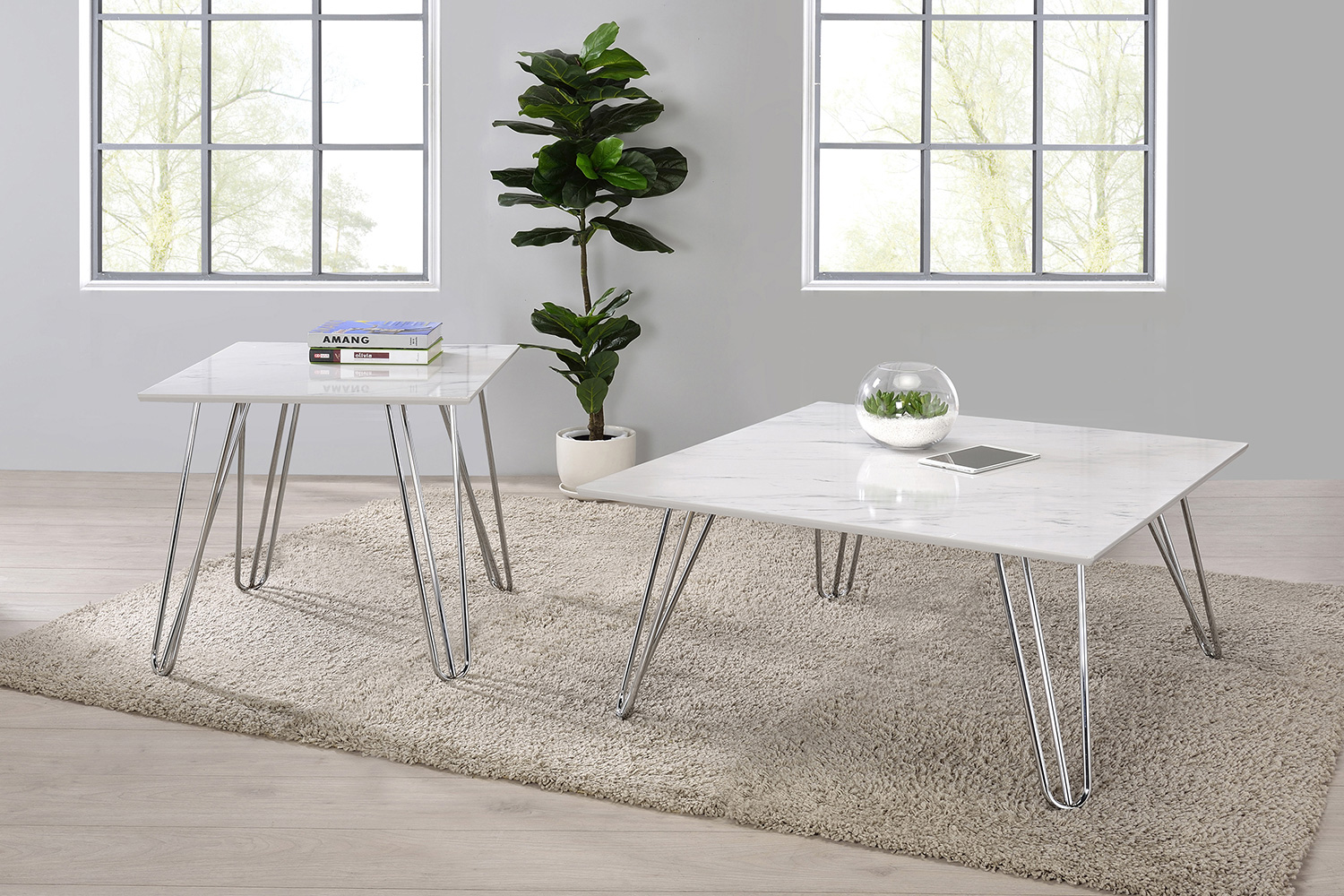 Coaster - Hairpin Leg Square End Table in White/Chrome