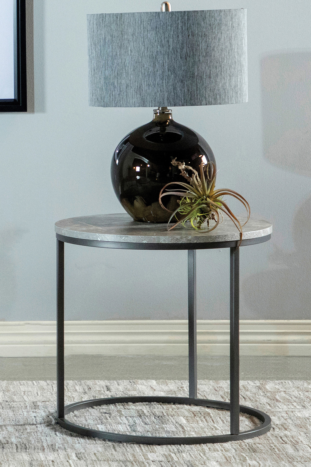 Coaster - Faux Marble Round Top End Table in Gray/Gunmetal