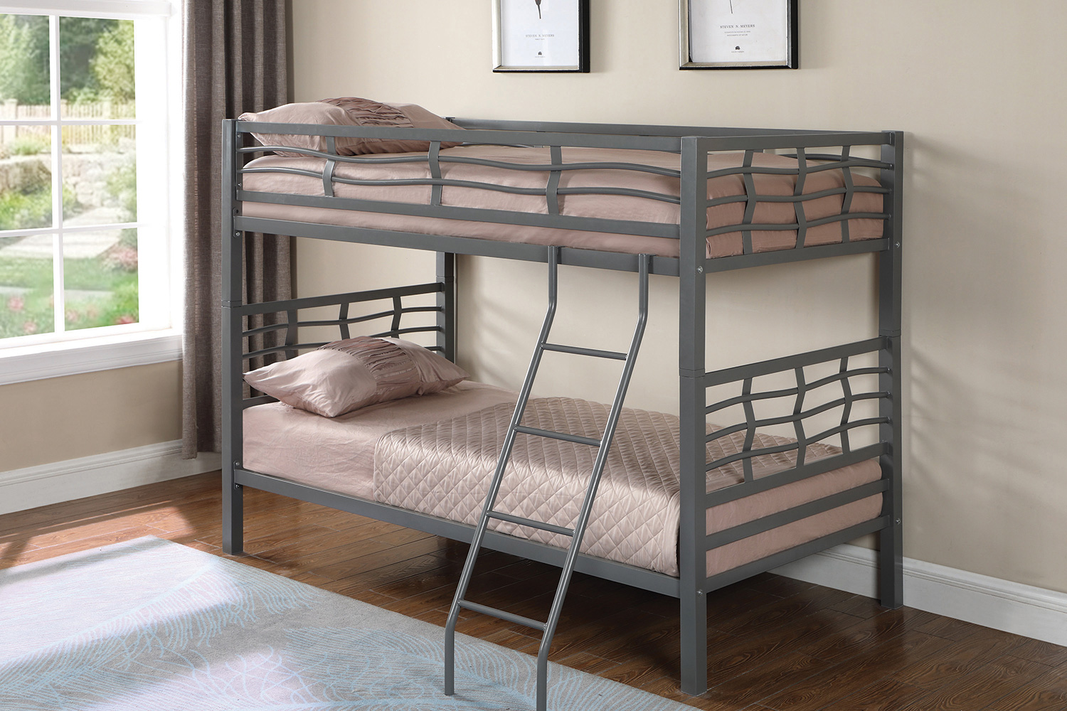 Coaster - Fairfax Twin Over Twin Bunk Bed With Ladder Light in Gunmetal