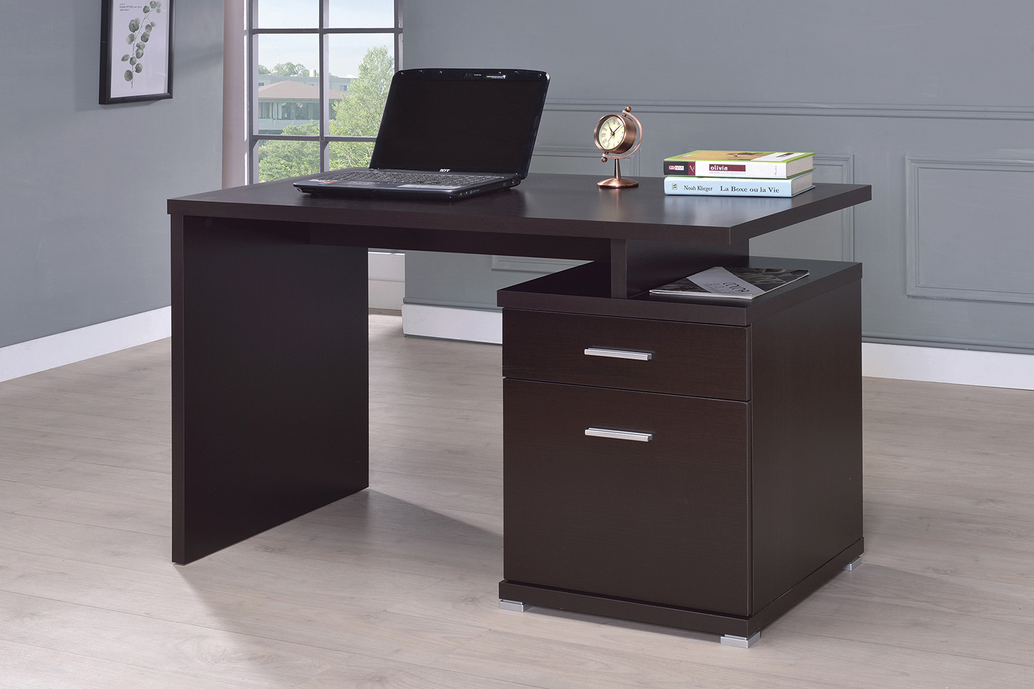 Coaster Irving 2-Drawer Office Desk with Cabinet - Cappuccino