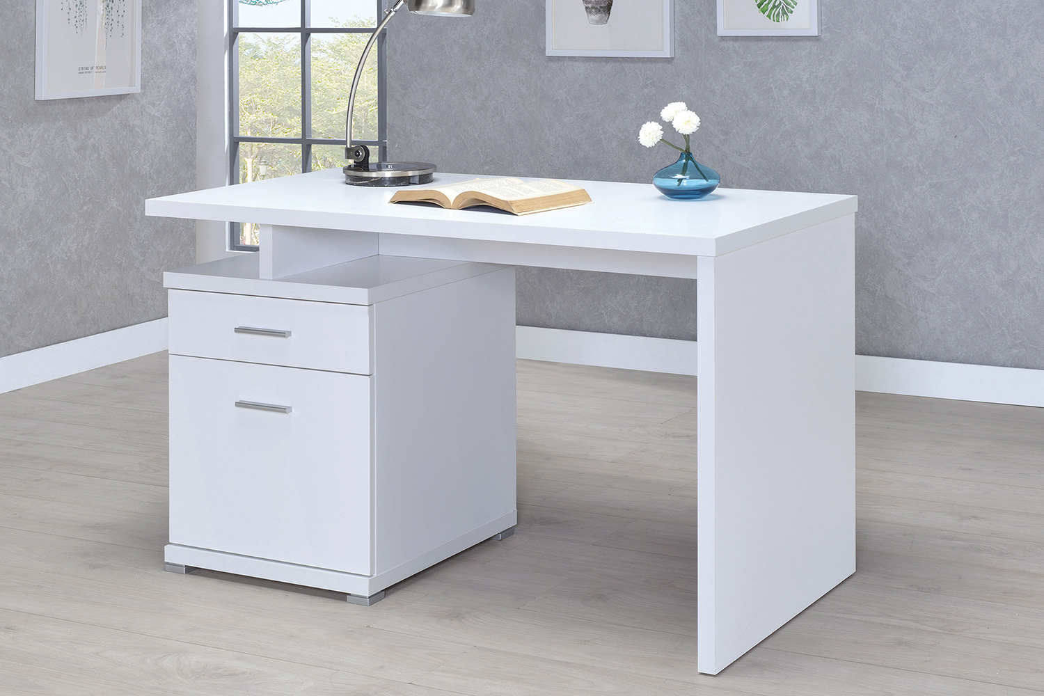 Coaster Irving 2-Drawer Office Desk with Cabinet - White