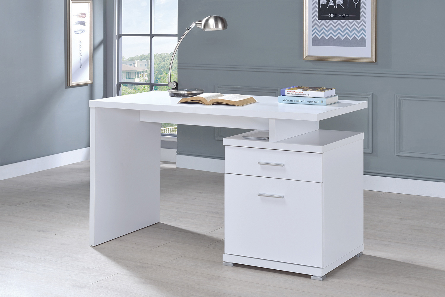 Coaster Irving 2-Drawer Office Desk with Cabinet - White