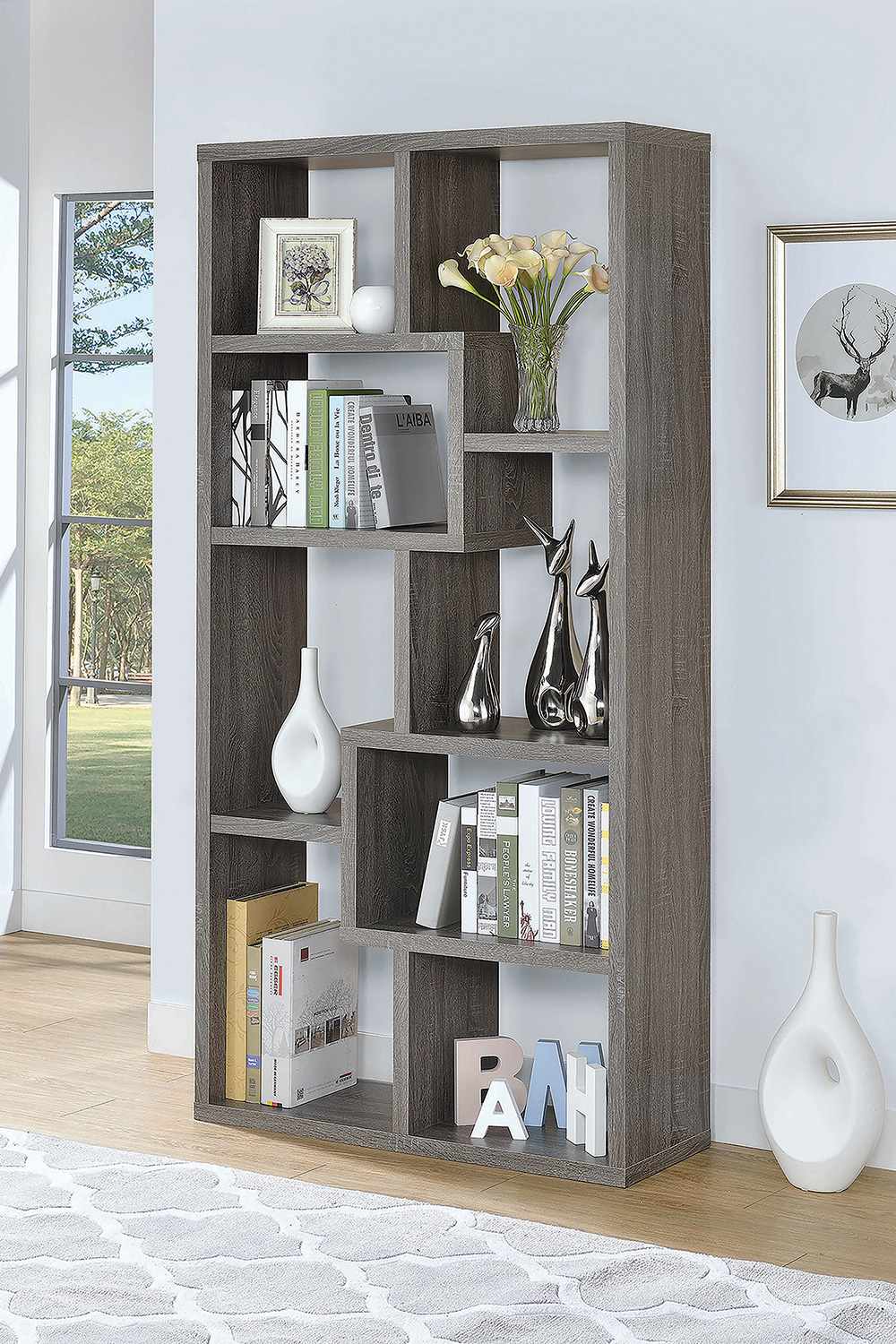 Coaster Theo 10-Shelf Bookcase - Weathered Gray