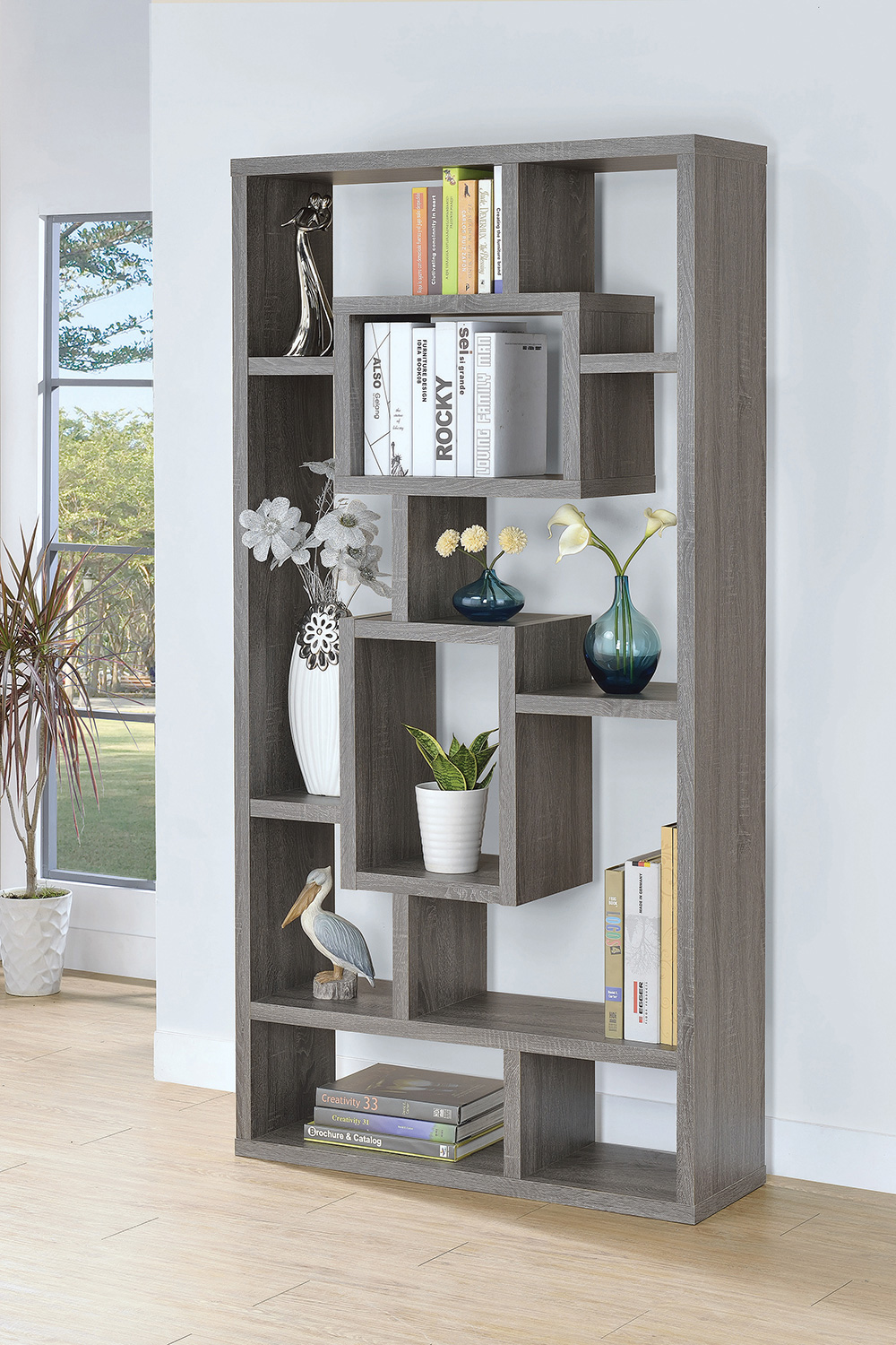 Coaster Howie 10-Shelf Bookcase - Weathered Gray