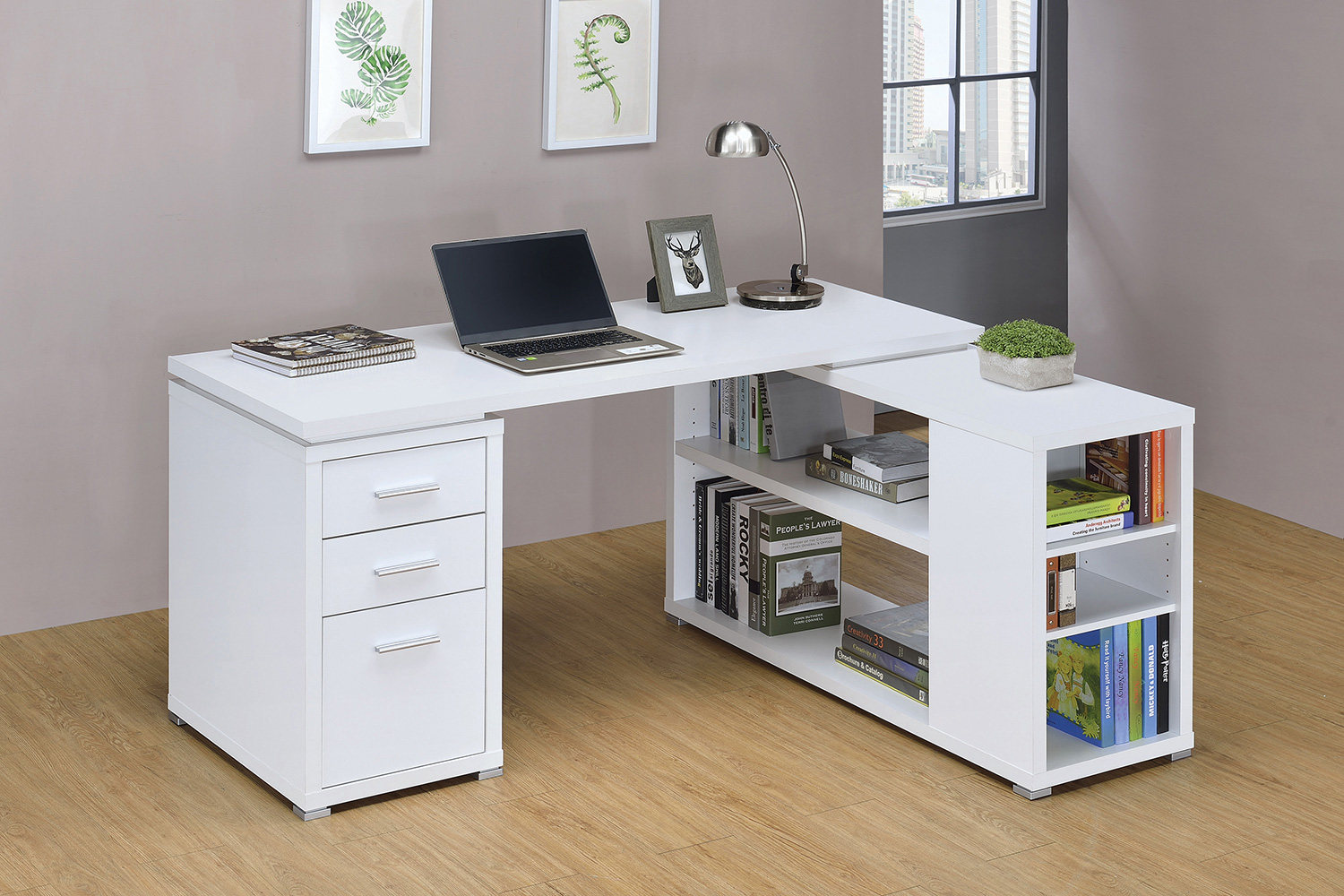 Coaster Yvette L-Shape Office Desk - White