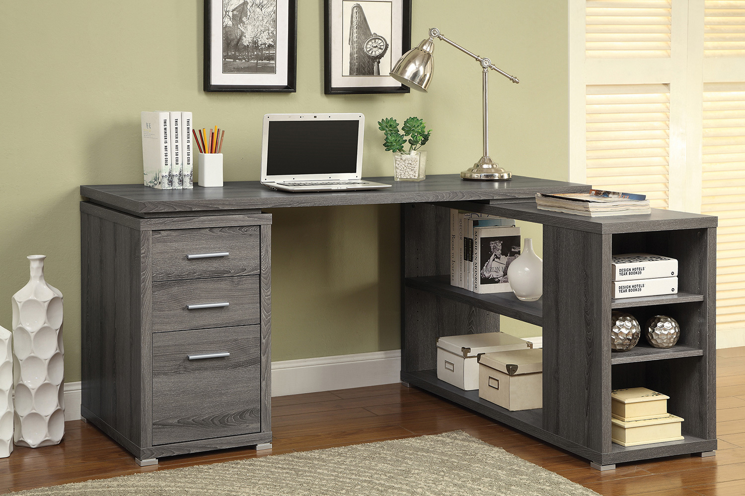 Coaster Yvette L-Shape Office Desk - Weathered Gray