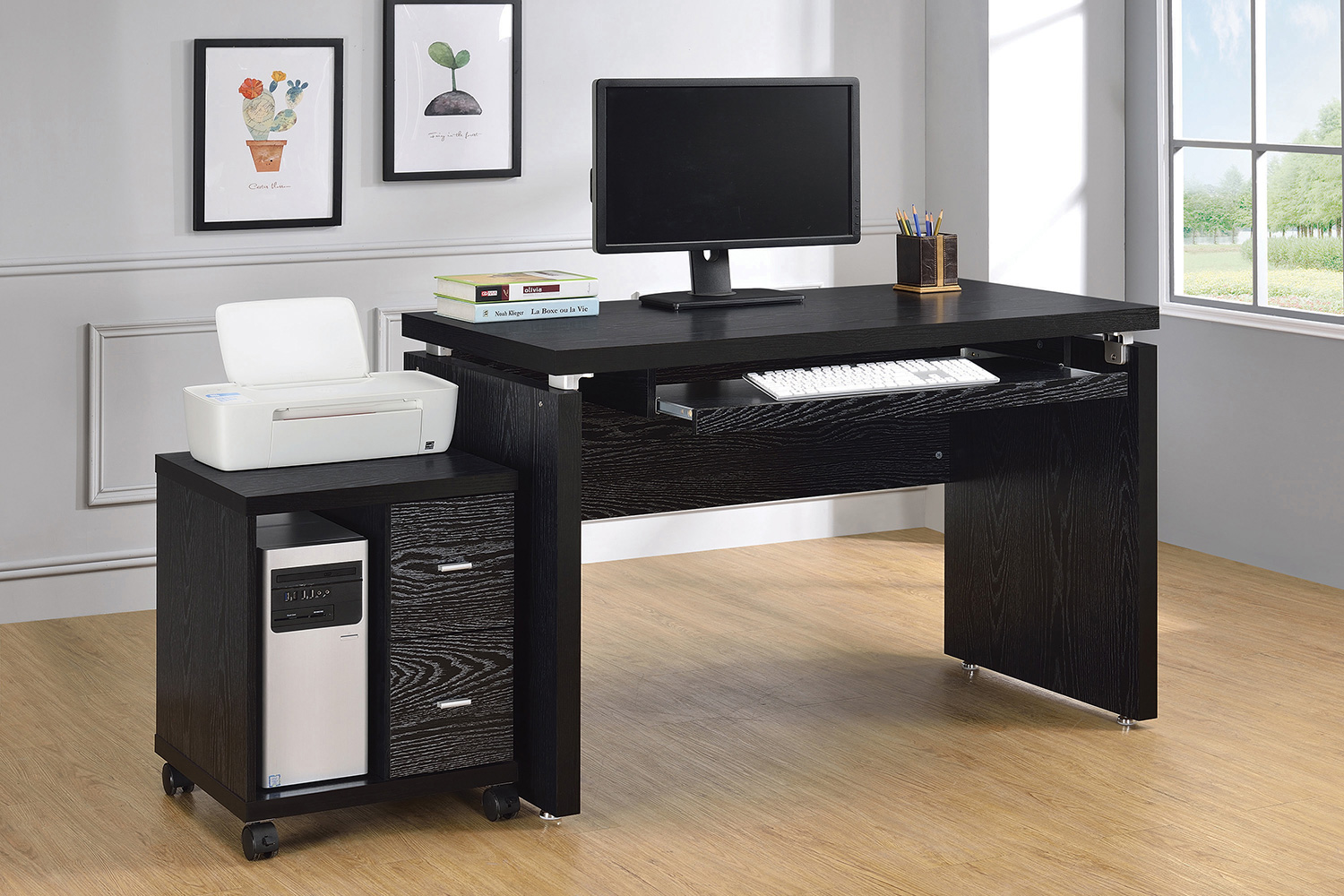 Coaster Russell Computer Desk with Keyboard Tray - Black Oak