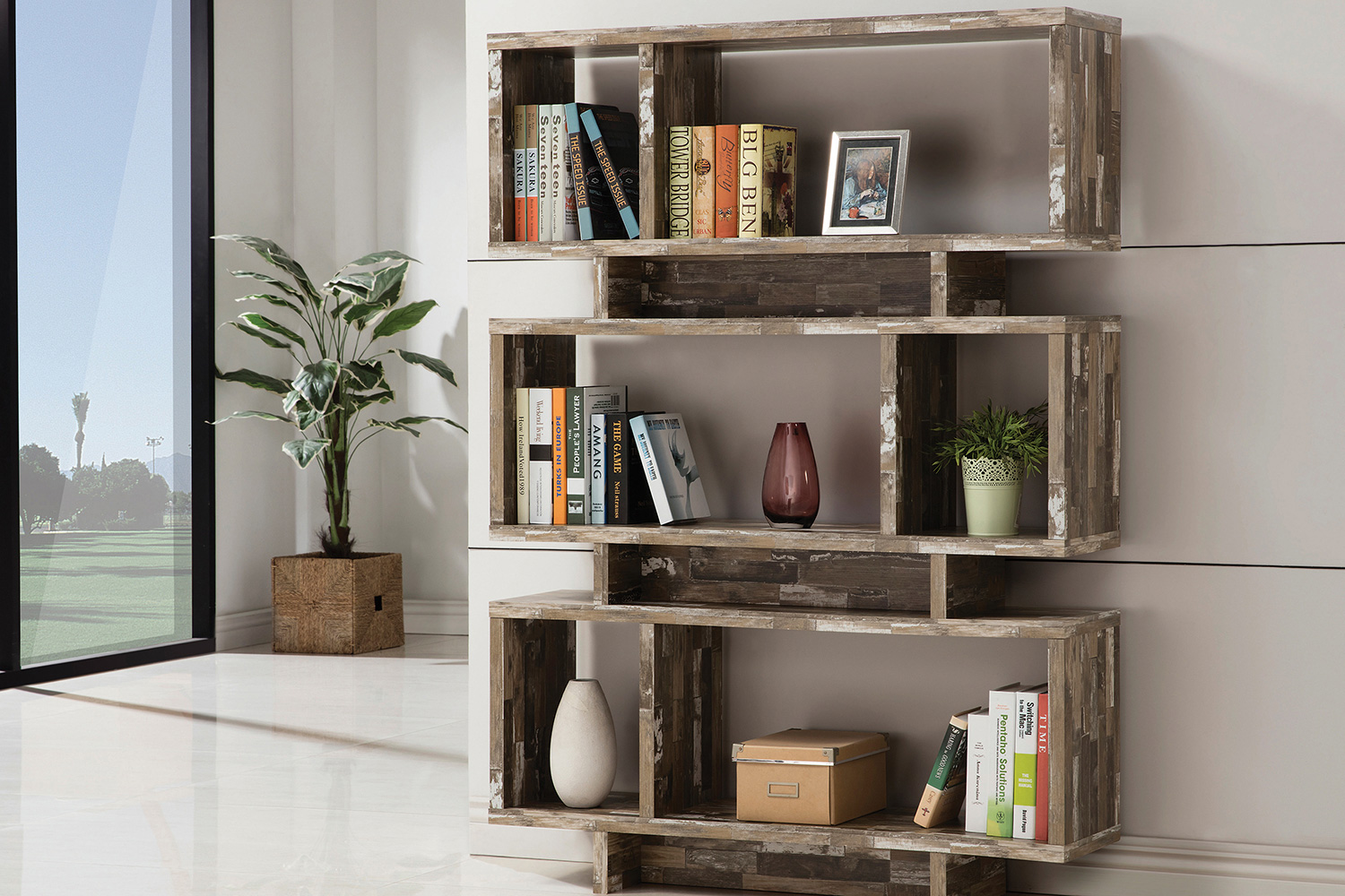 Coaster - 3-Tier Geometric Bookcase in Salvaged Cabin