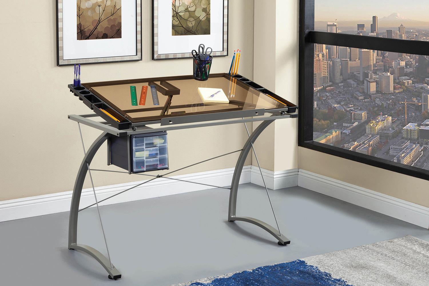 Coaster - Melo Drafting Desk With 3-Drawer in Champagne