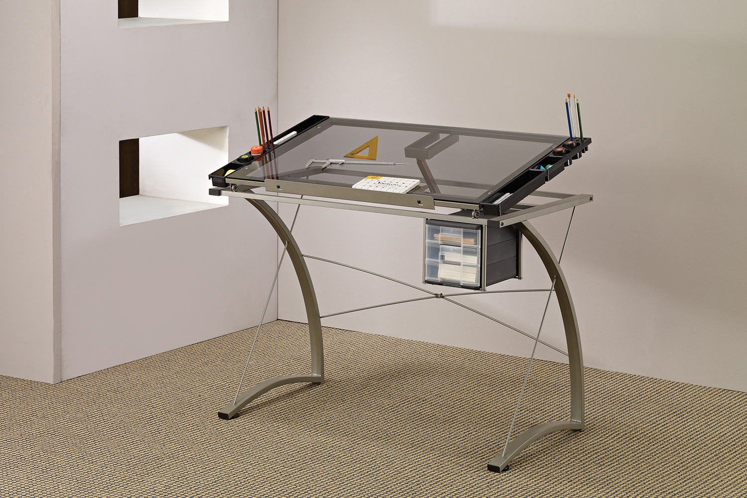 Coaster - Melo Drafting Desk With 3-Drawer in Champagne