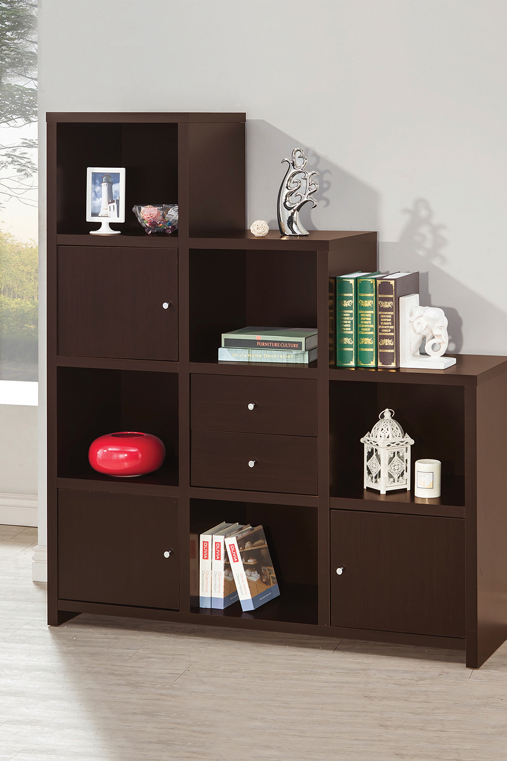 Coaster Spencer Bookcase with Cube Storage Compartments - Cappuccino