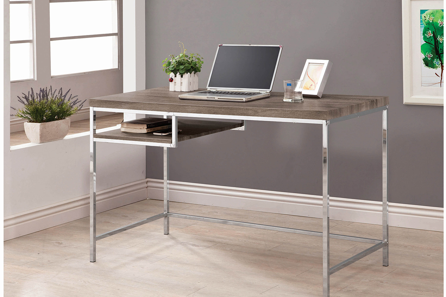 Coaster - Kravitz Rectangular Writing Desk in Weathered Gray/Chrome