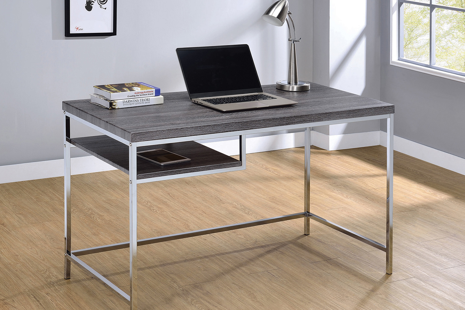 Coaster - Kravitz Rectangular Writing Desk in Weathered Gray/Chrome