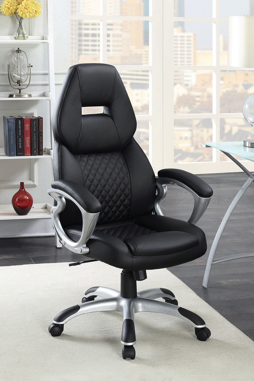 Coaster - Adjustable Height Office Chair 801296 in Black/Silver