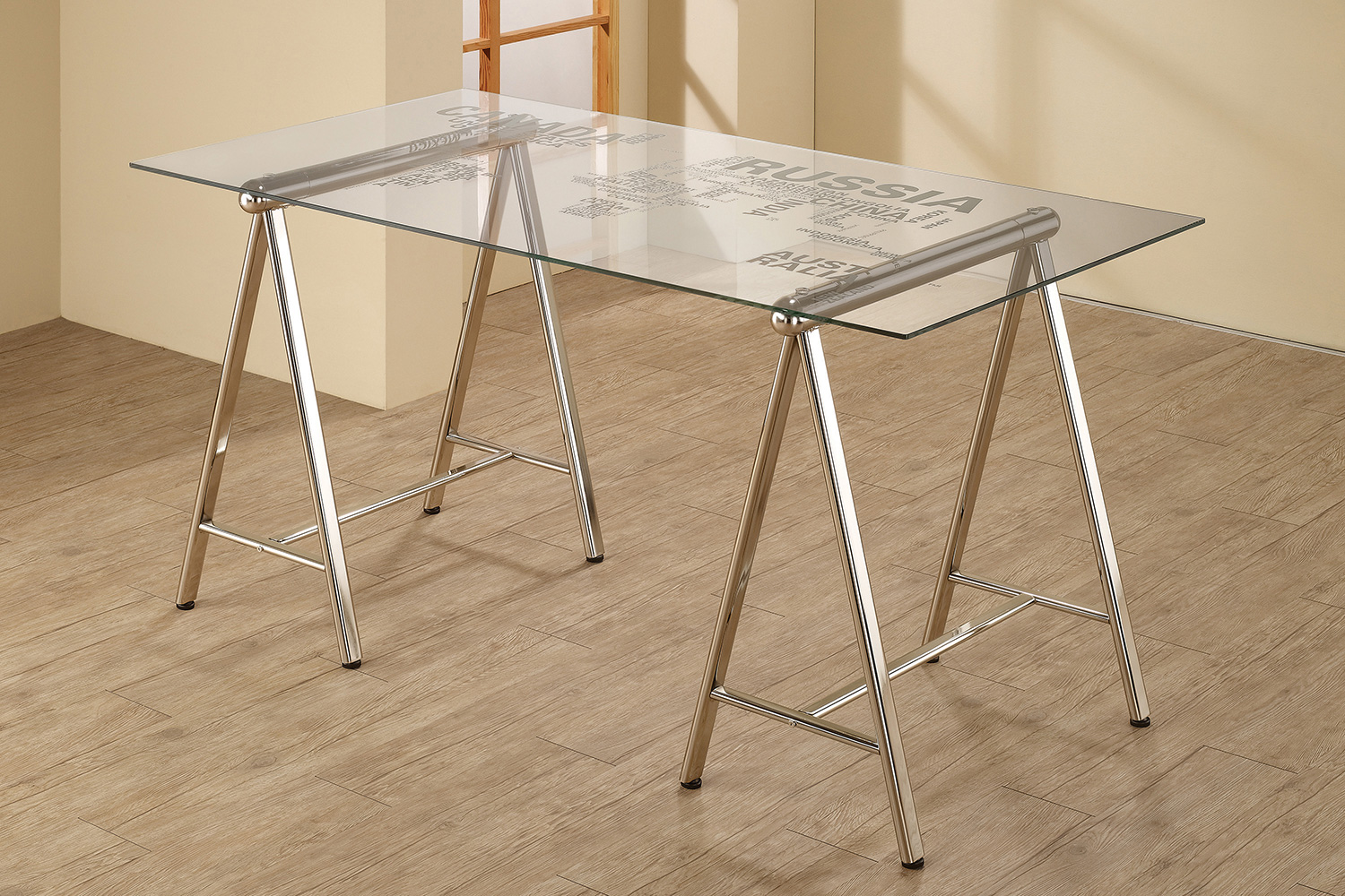 Coaster - Patton World Map Writing Desk in Nickel/Printed Clear