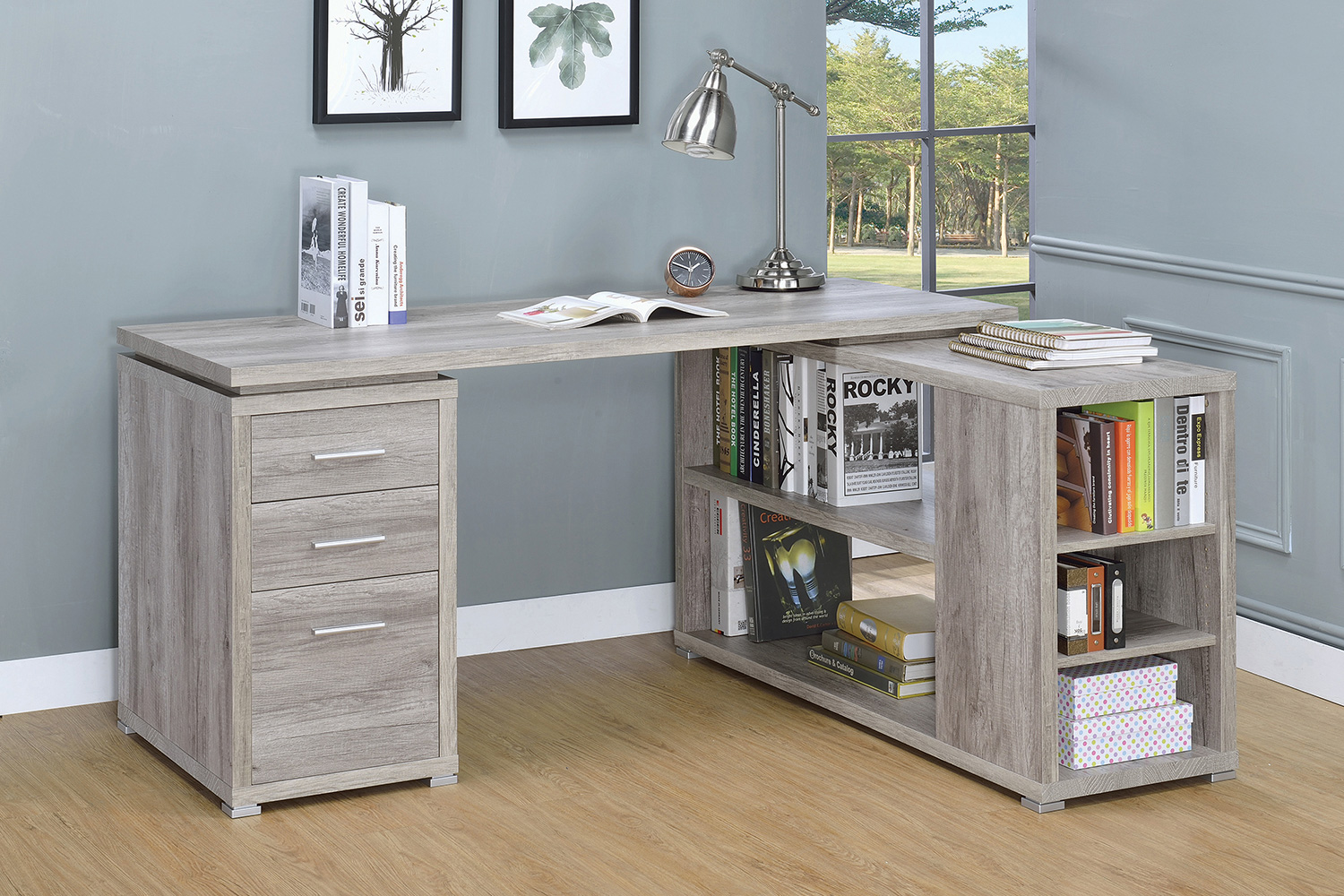 Coaster Yvette L-Shape Office Desk - Gray Driftwood