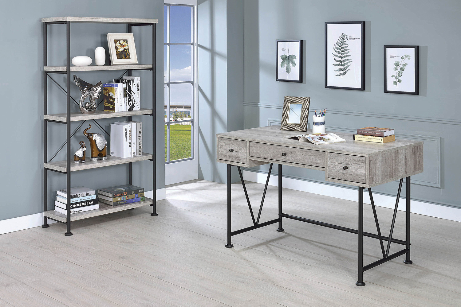 Coaster Analiese 3-Drawer Writing Desk - Gray Driftwood/Black