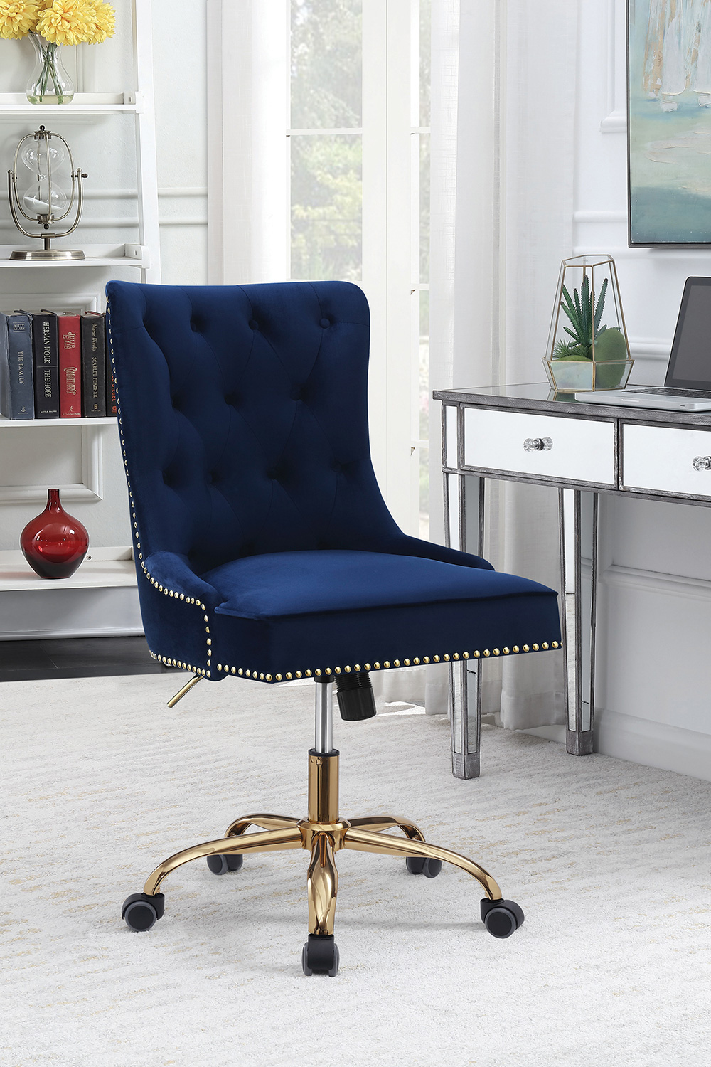 Coaster - Upholstered Office Chair With Nailhead in Blue/Brass