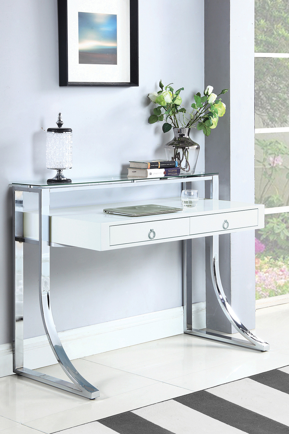 Coaster - Gemma 2-Drawer Writing Desk in Glossy White/Chrome