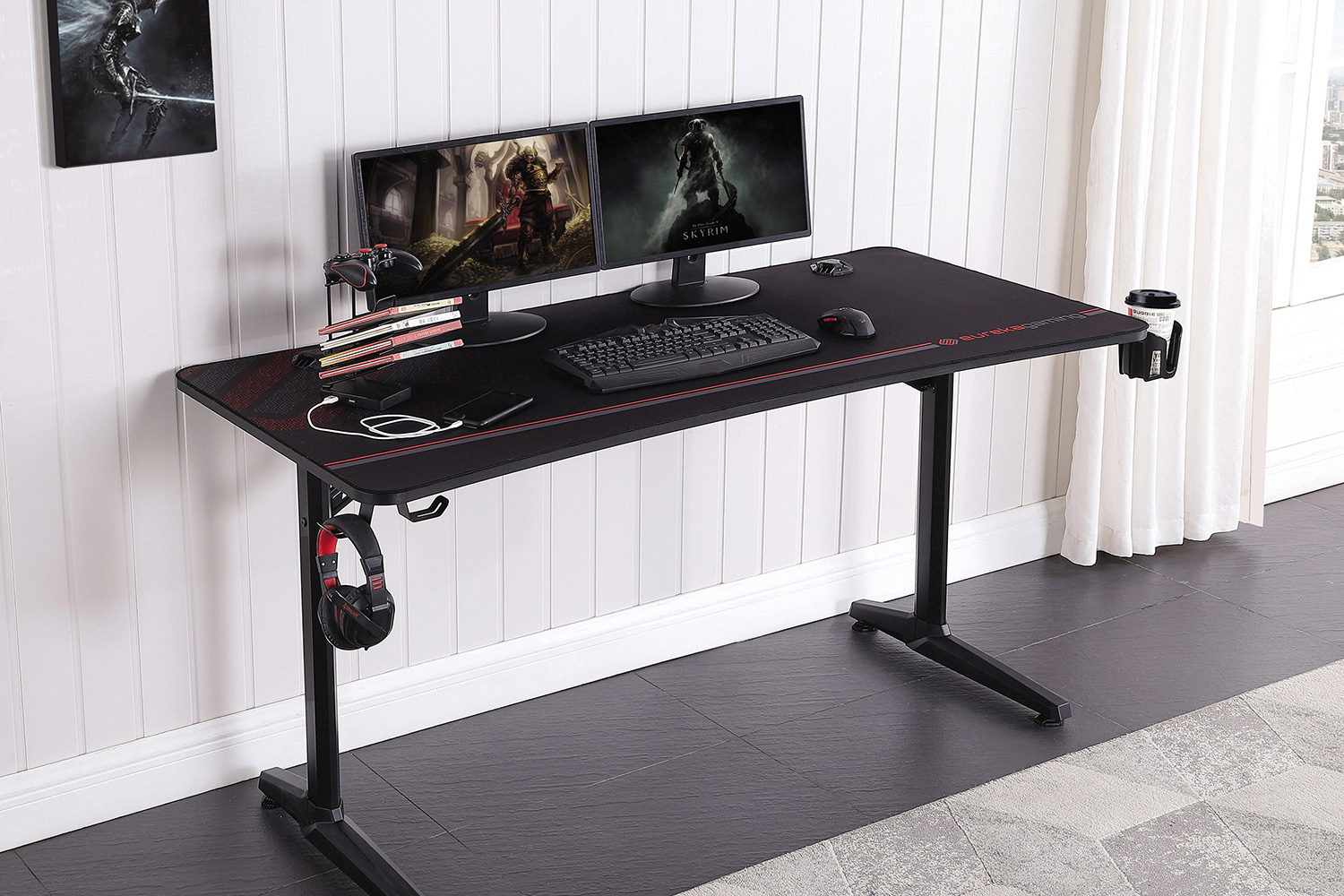 Coaster - Tarnov Rectangular Metal Gaming Desk With Usb Ports in Black