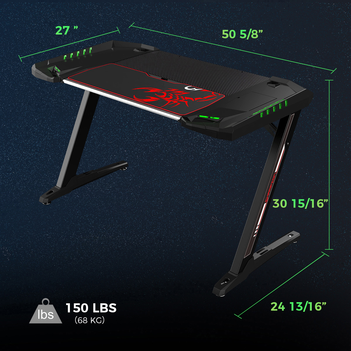 Coaster - Ardsley Z-Framed Gaming Desk With Led Lighting in Black