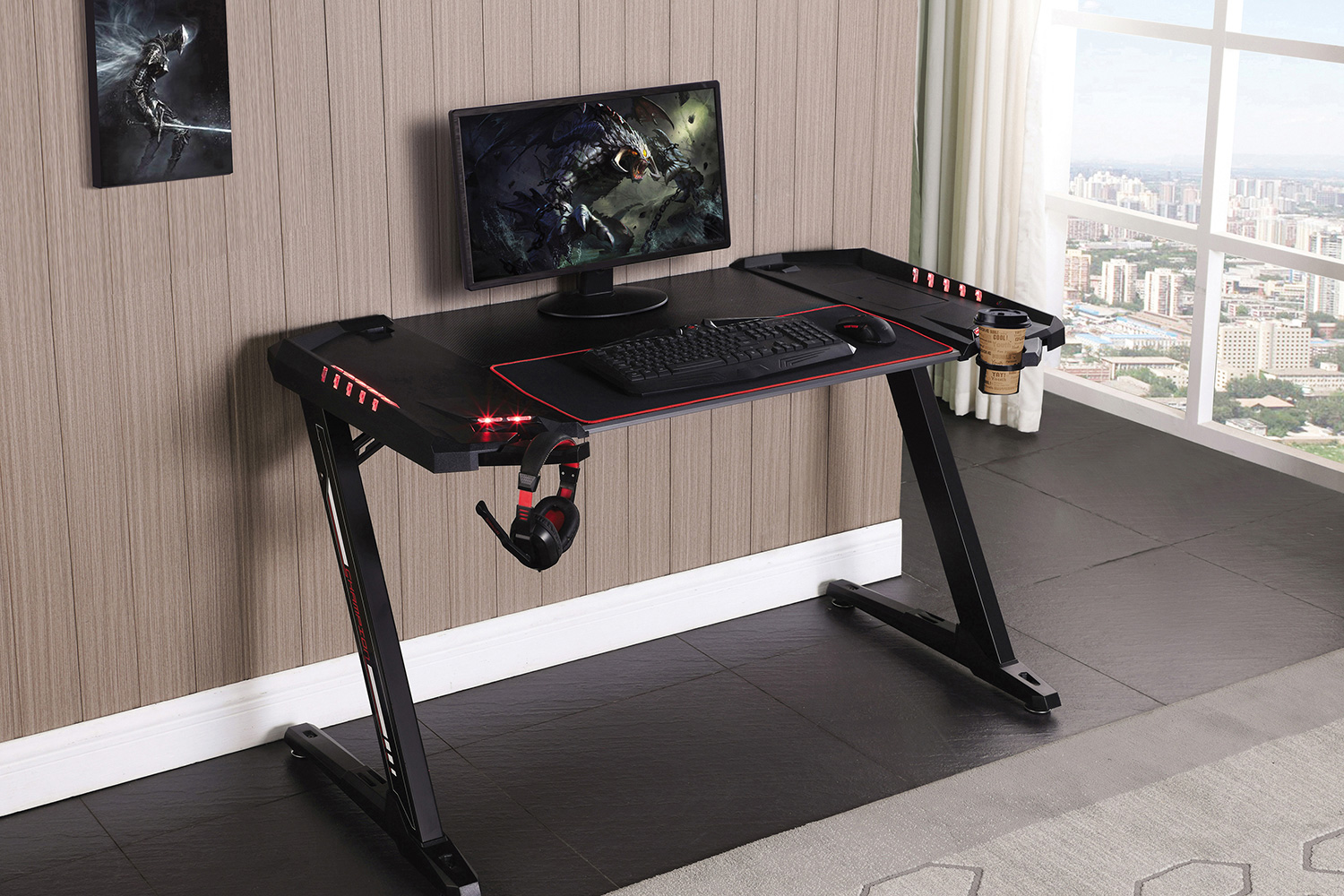 Coaster - Ardsley Z-Framed Gaming Desk With Led Lighting in Black