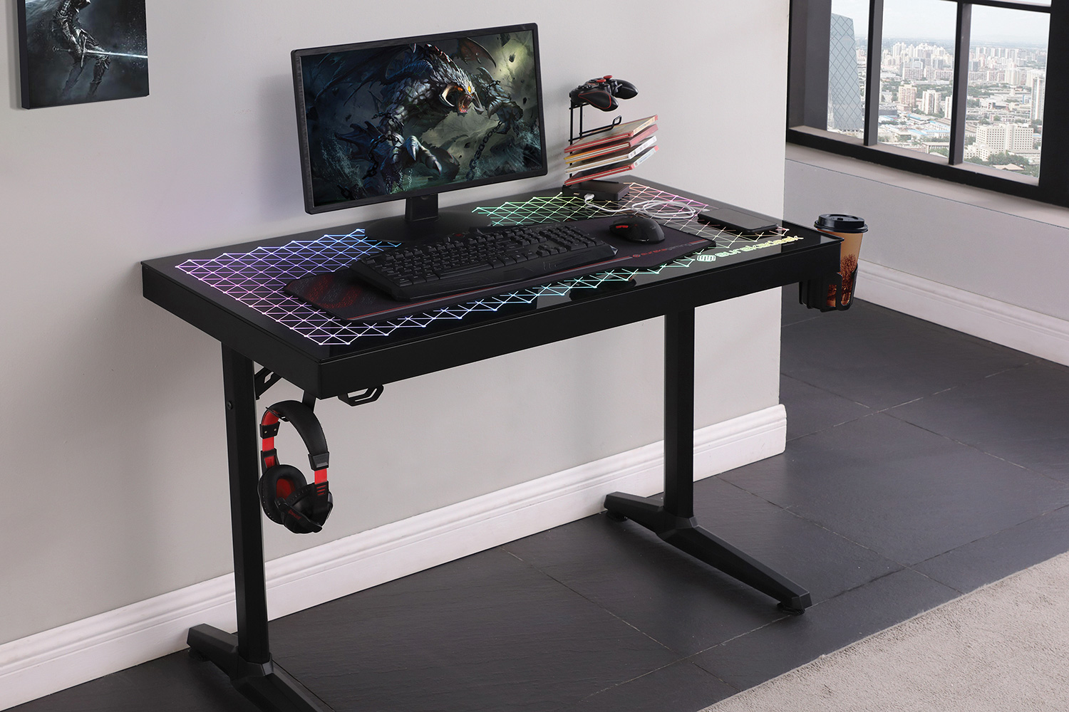 Coaster - Avoca Tempered Glass Top Gaming Desk in Black