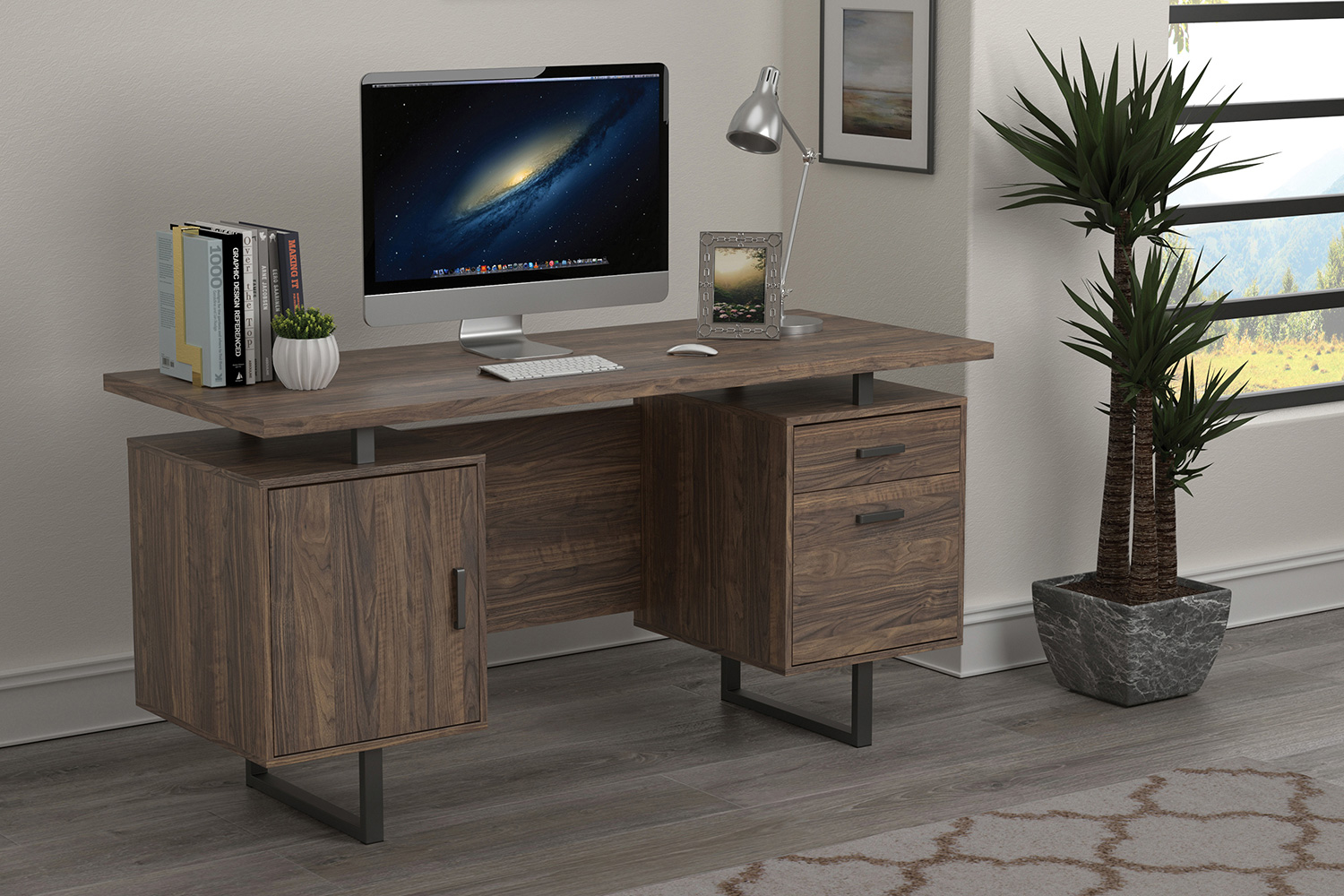 Coaster Lawtey Floating Top Office Desk - Aged Walnut