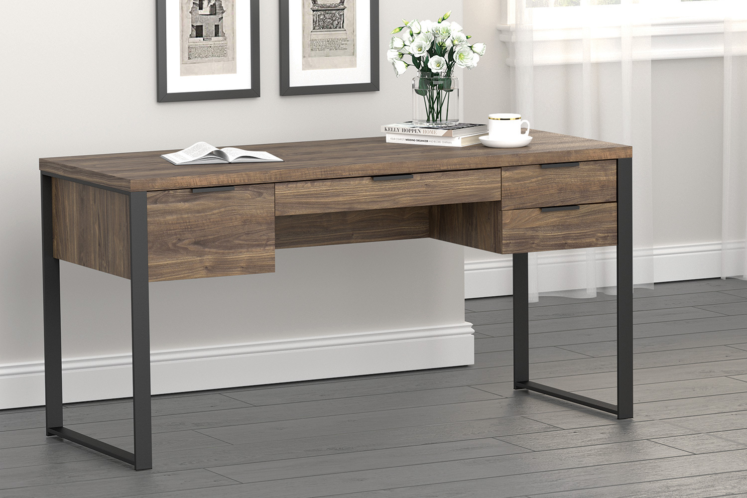 Coaster - Pattinson 4-Drawer Writing Desk in Aged Walnut/Gunmetal