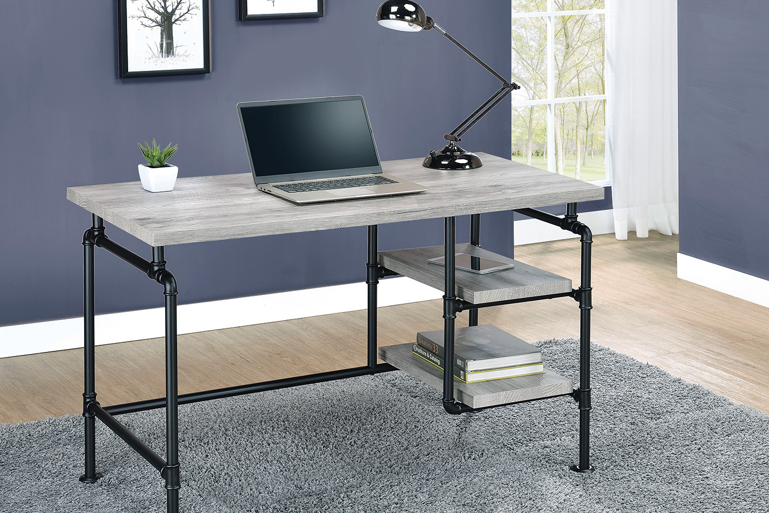 Coaster - Delray 2-Tier Open Shelving Writing Desk in Gray Driftwood/Black