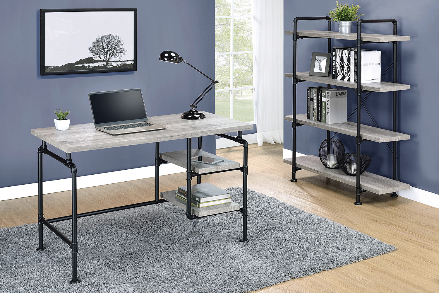 Coaster - Delray 2-Tier Open Shelving Writing Desk in Gray Driftwood/Black