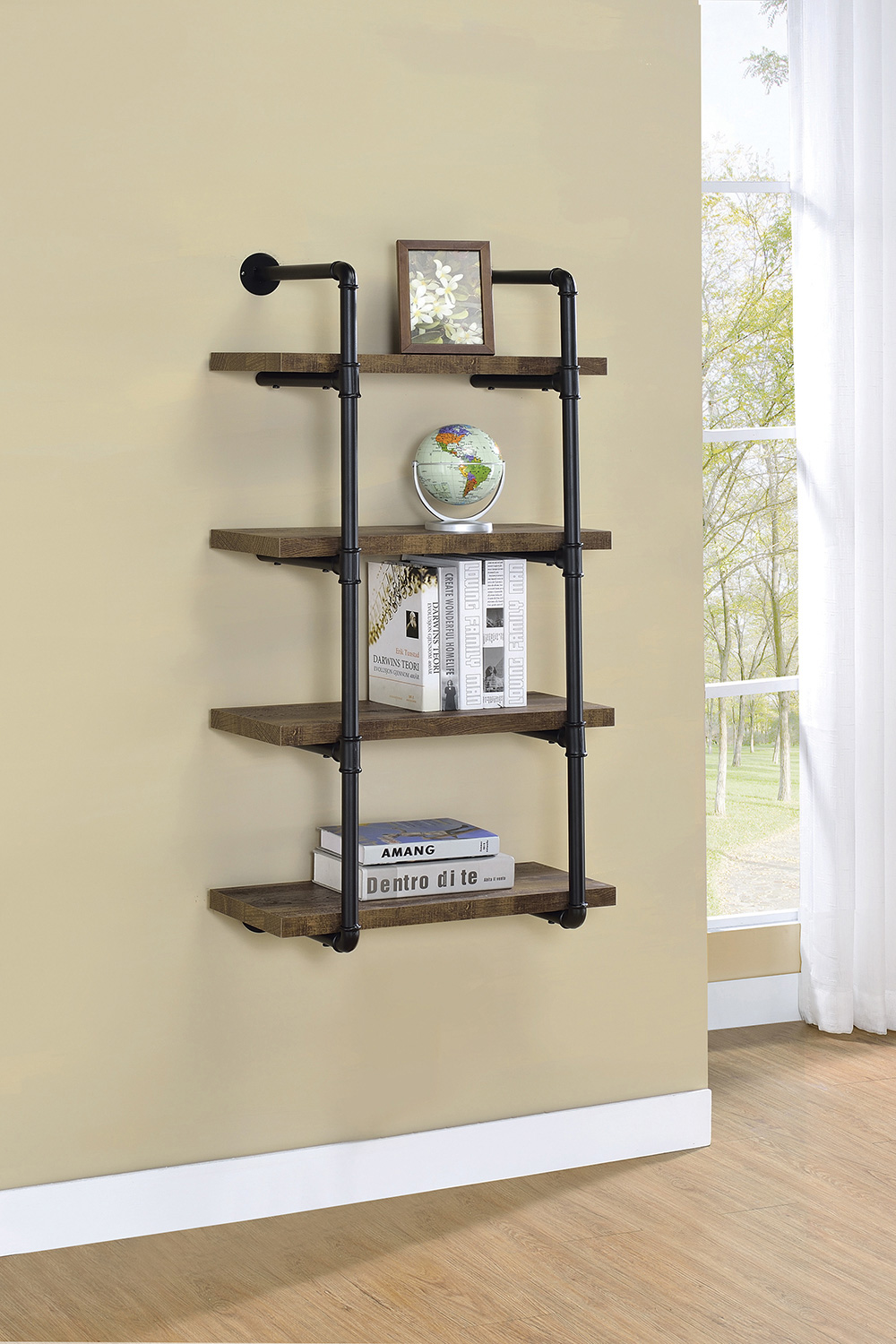 Coaster Elmcrest 24-Inch Wall Shelf - Black/Rustic Oak