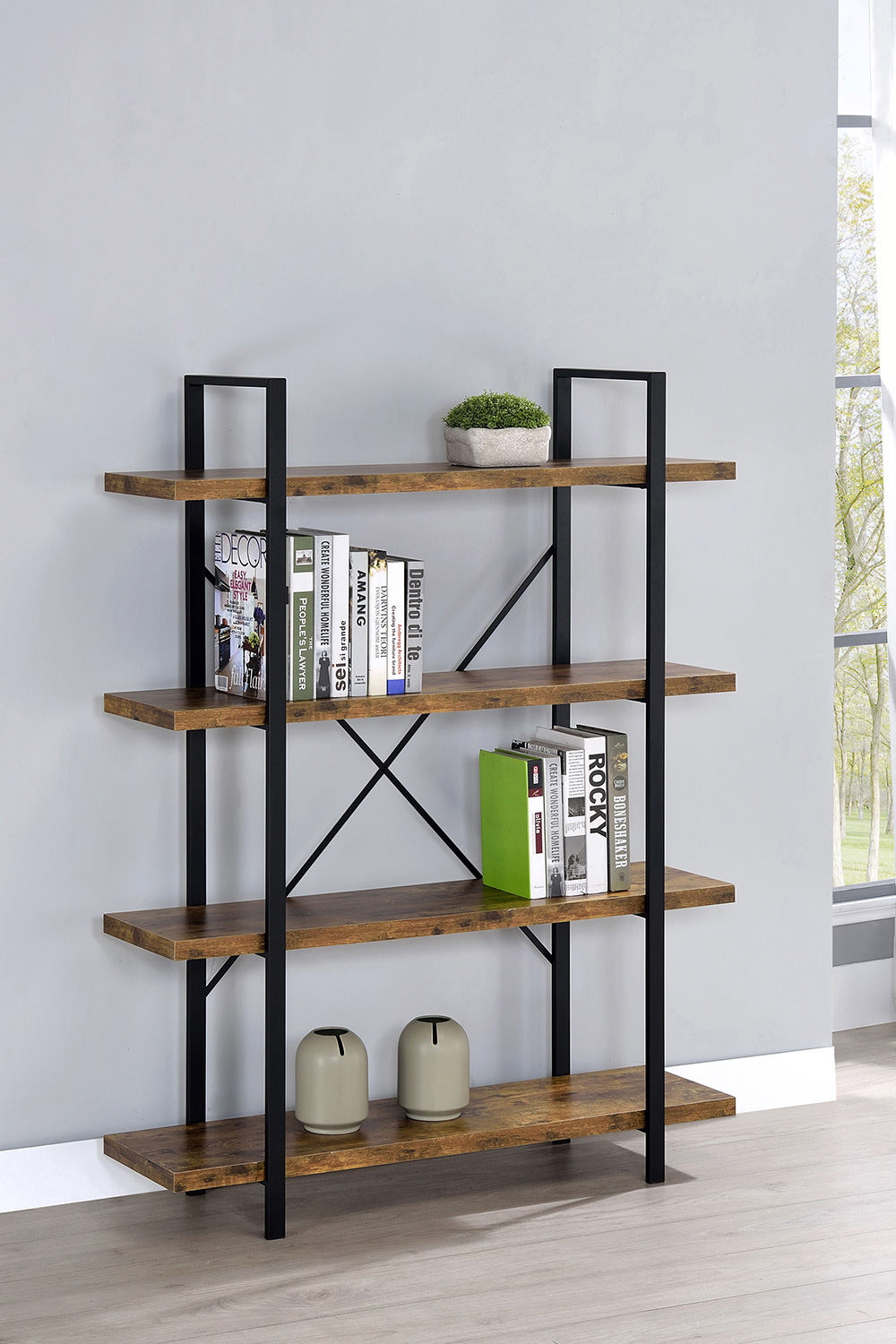 Coaster Cole 4-Shelf Bookcase - Antique Nutmeg/Black