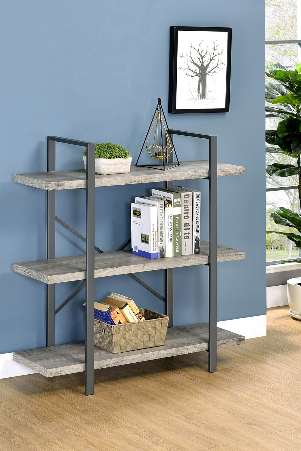 Coaster Cole 3-Shelf Bookcase - Gray Driftwood/Gunmetal