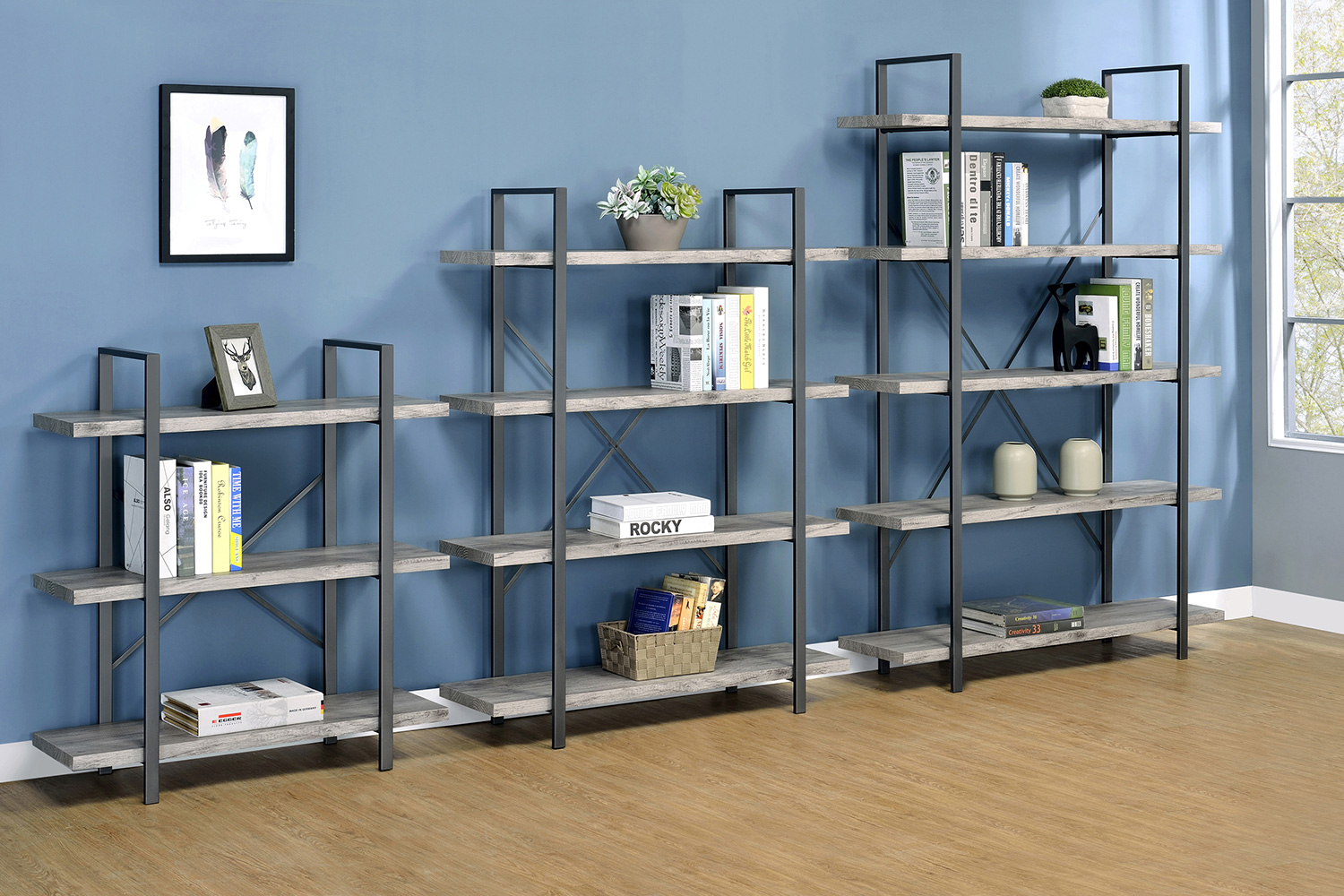 Coaster Cole 3-Shelf Bookcase - Gray Driftwood/Gunmetal