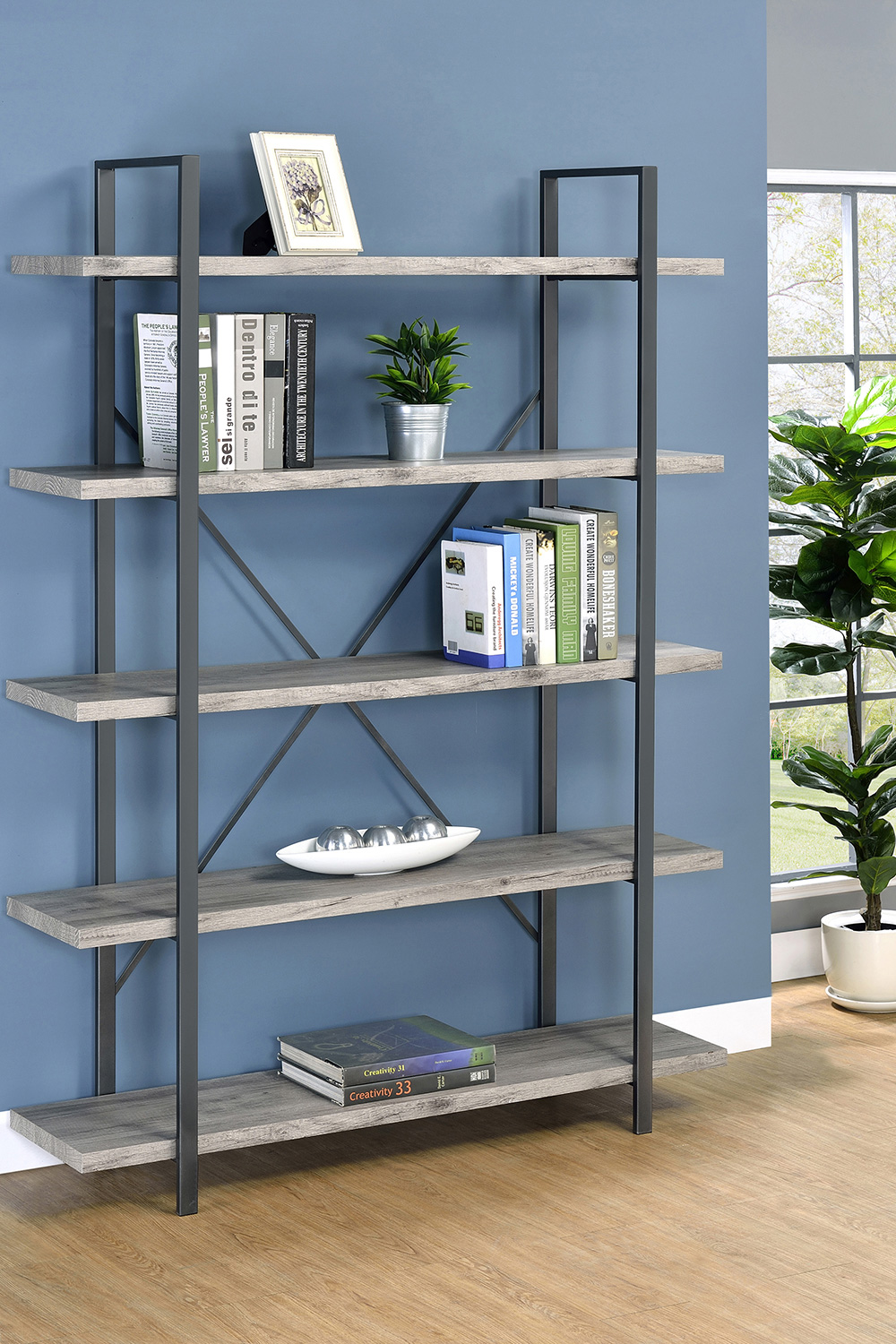 Coaster Cole 5-Shelf Bookcase - Gray Driftwood/Gunmetal