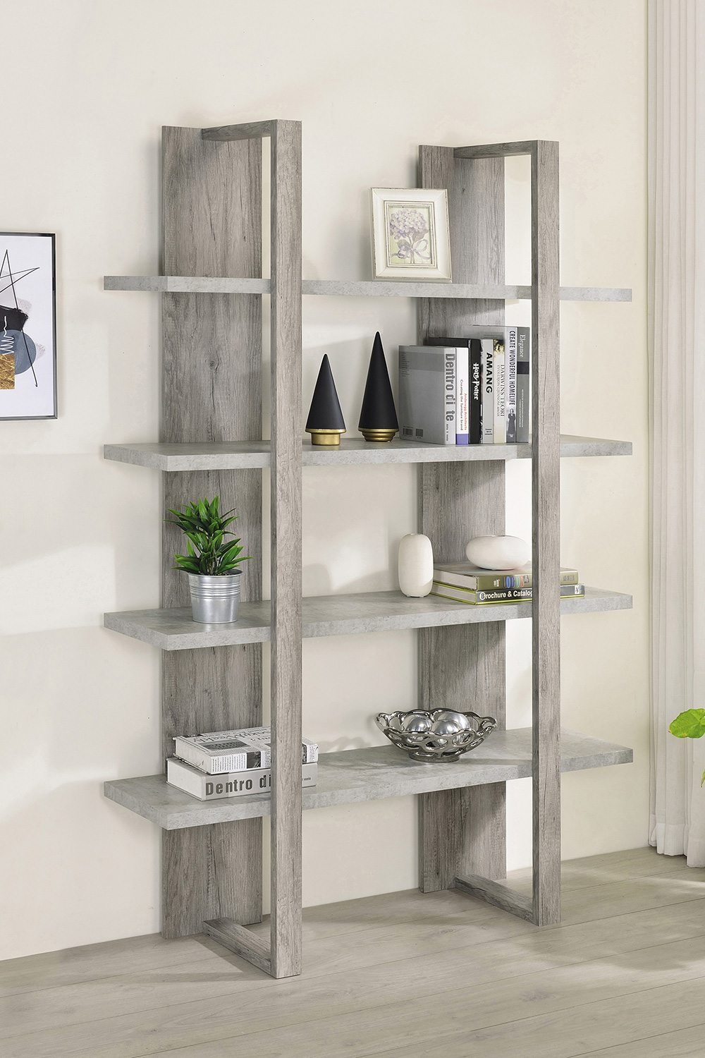 Coaster™ Danbrook Bookcase with 4 Full-Length Shelves - Gray Driftwood/Cement