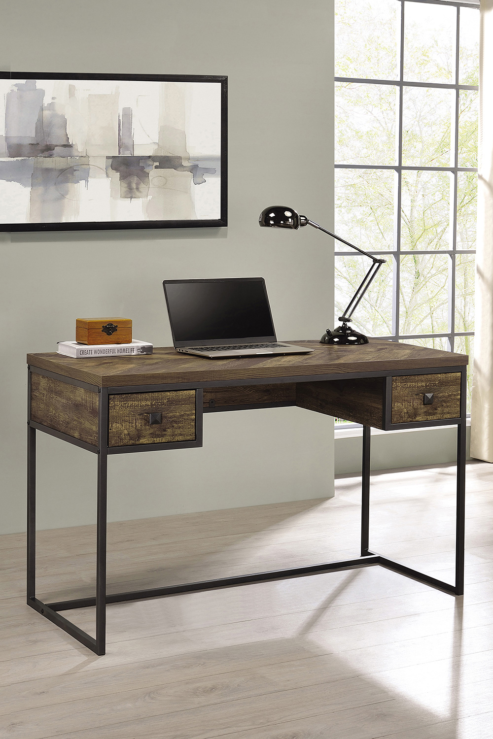 Coaster - Millbrook 2-Drawer Writing Desk in Rustic Oak Herringbone/Gunmetal