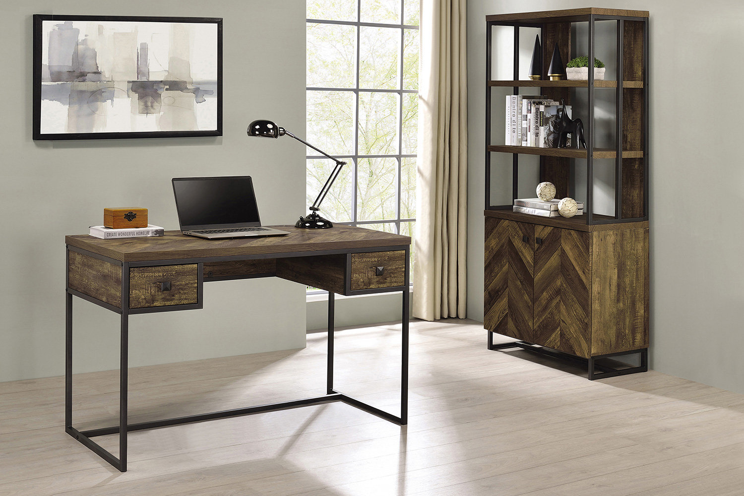 Coaster - Millbrook 2-Drawer Writing Desk in Rustic Oak Herringbone/Gunmetal