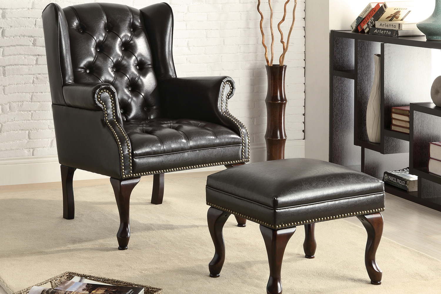 Coaster™ Button Tufted Back Accent Chair With Ottoman - Black/Espresso