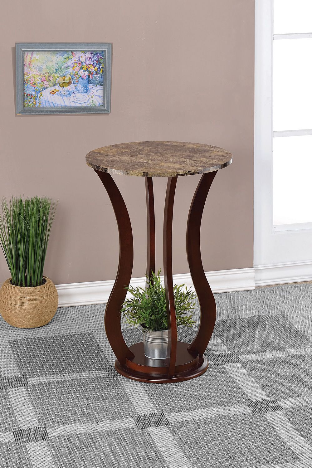 Coaster - Round Marble Top Accent Table in Brown